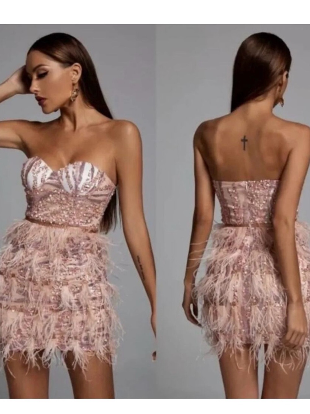 White Feather Mini Dress with Crystal Bodice